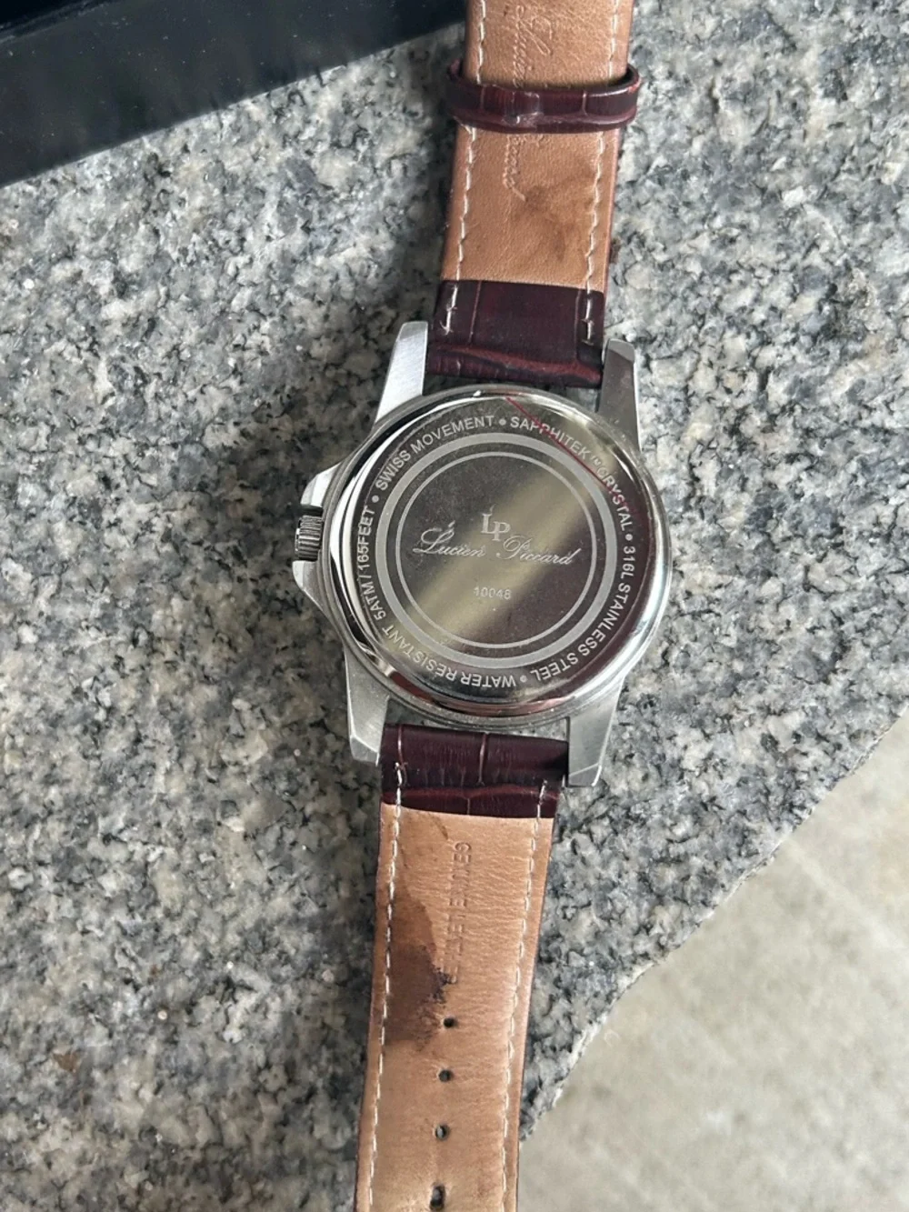 Lucien Piccard Silver Dial Watch with Burgundy Leather Strap